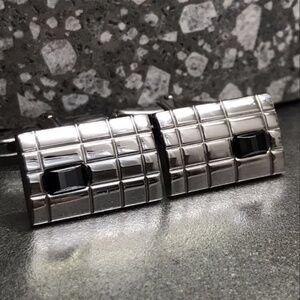 Mont Blanc Onyx Cufflinks Silver Color Black Rectangle
